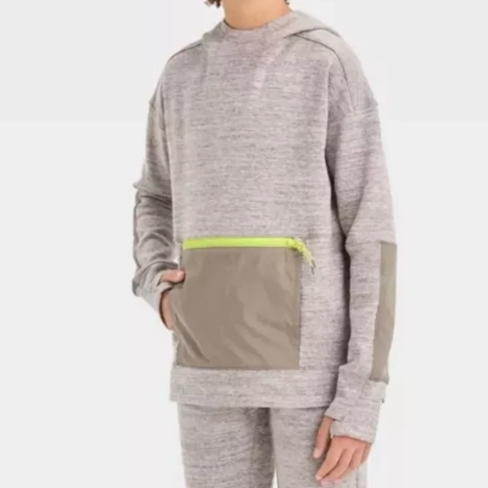 All in Motion Kids' Premium Fleece Hoodie Gray with Zipper Accent Size XL NWT